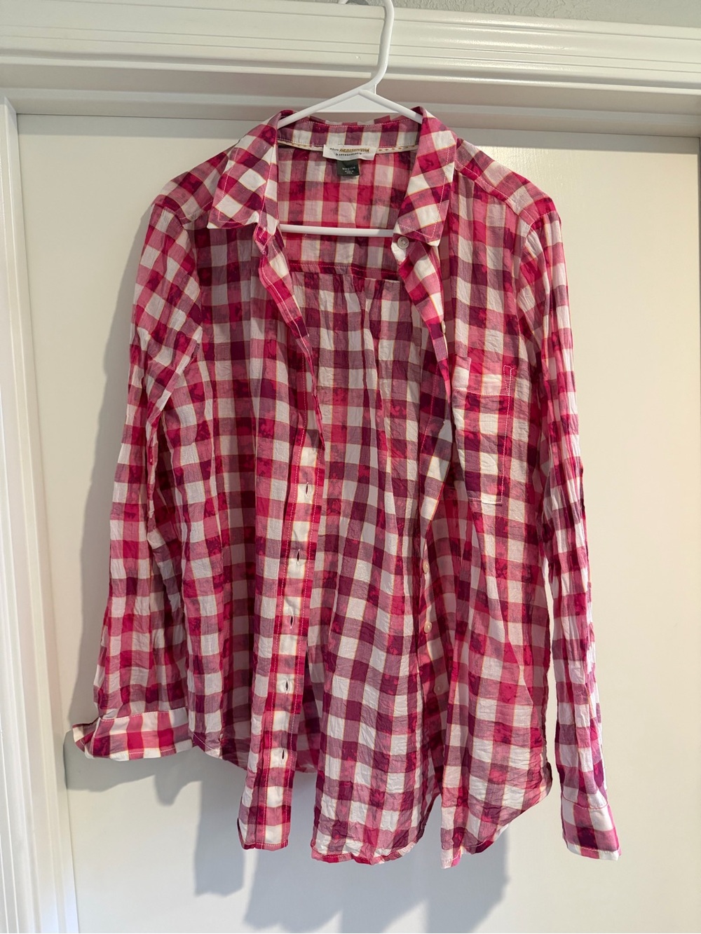 Anthropologie Pilcro Pink and White Gingham Shirt